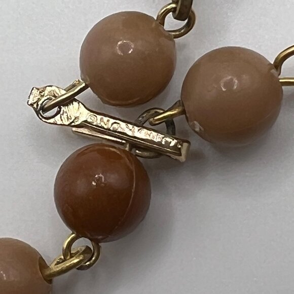 Vintage stamped brown tone bead necklace - Picture 3 of 10